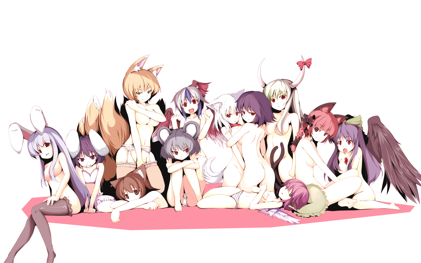 Konachan.com_-_69265_barefoot_bow_bra_chen_collar_ex_keine_fujy_gray_hair_group_horns_nazrin_nude_panties_red_eyes_red_hair_ribbons_tail_tokiko_touhou_white_wings_wolfgirl.jpg